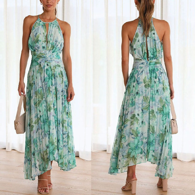 Women's Sleeveless Halter V-Neck Maxi Dress –