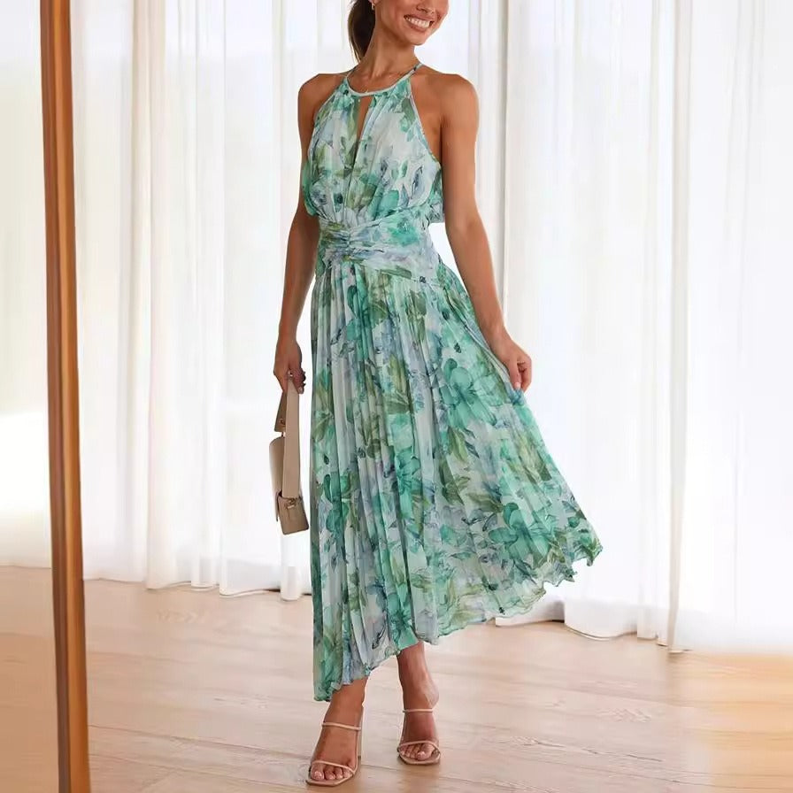 Women's Sleeveless Halter V-Neck Maxi Dress –