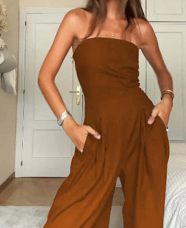Women's Wear Slim-fit Wrapping Towel-style Long Jumpsuit