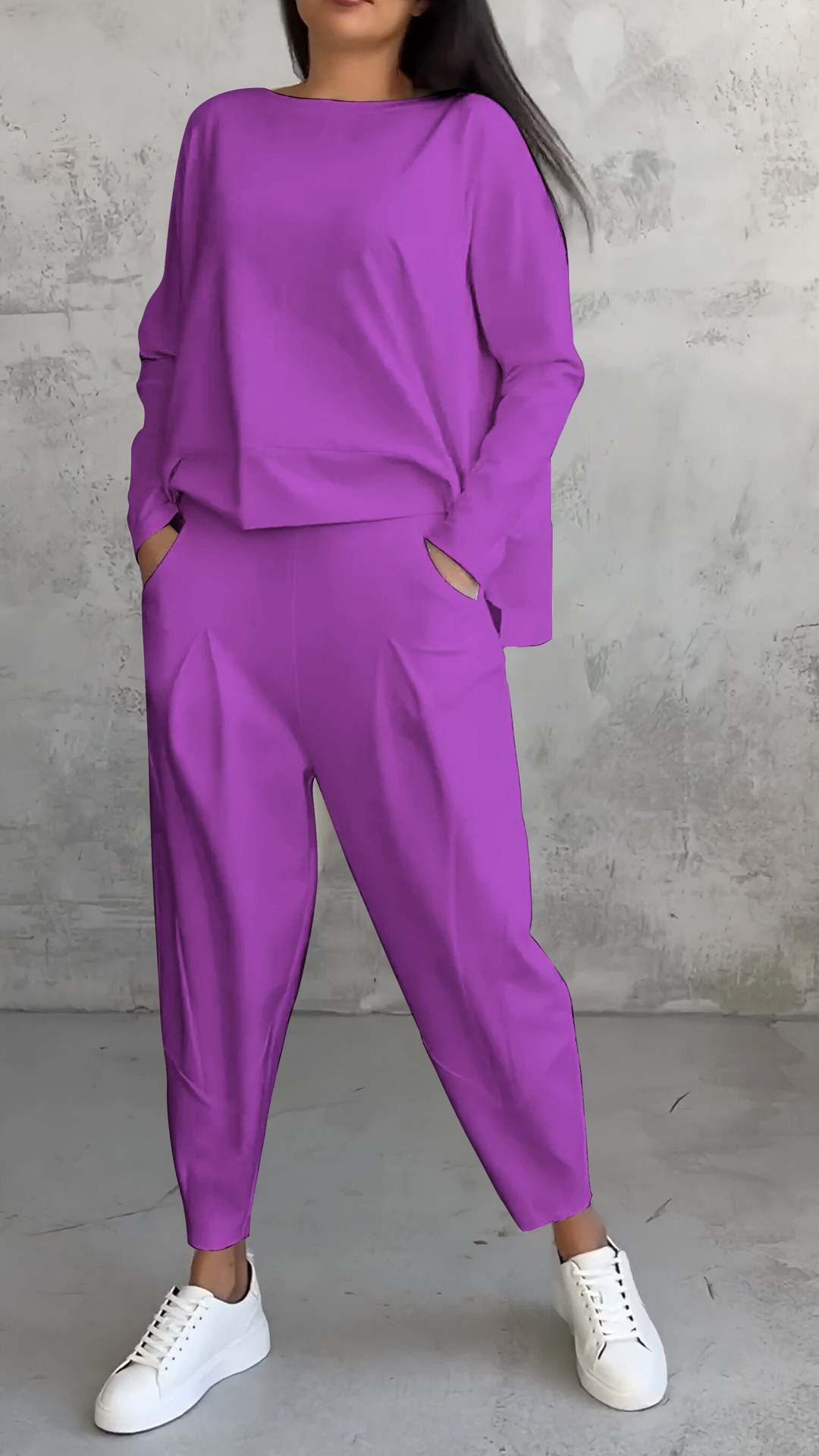 Women's Irregular Suit Long-sleeved Round Neck Top And Loose Harem Pants With Pockets Ins