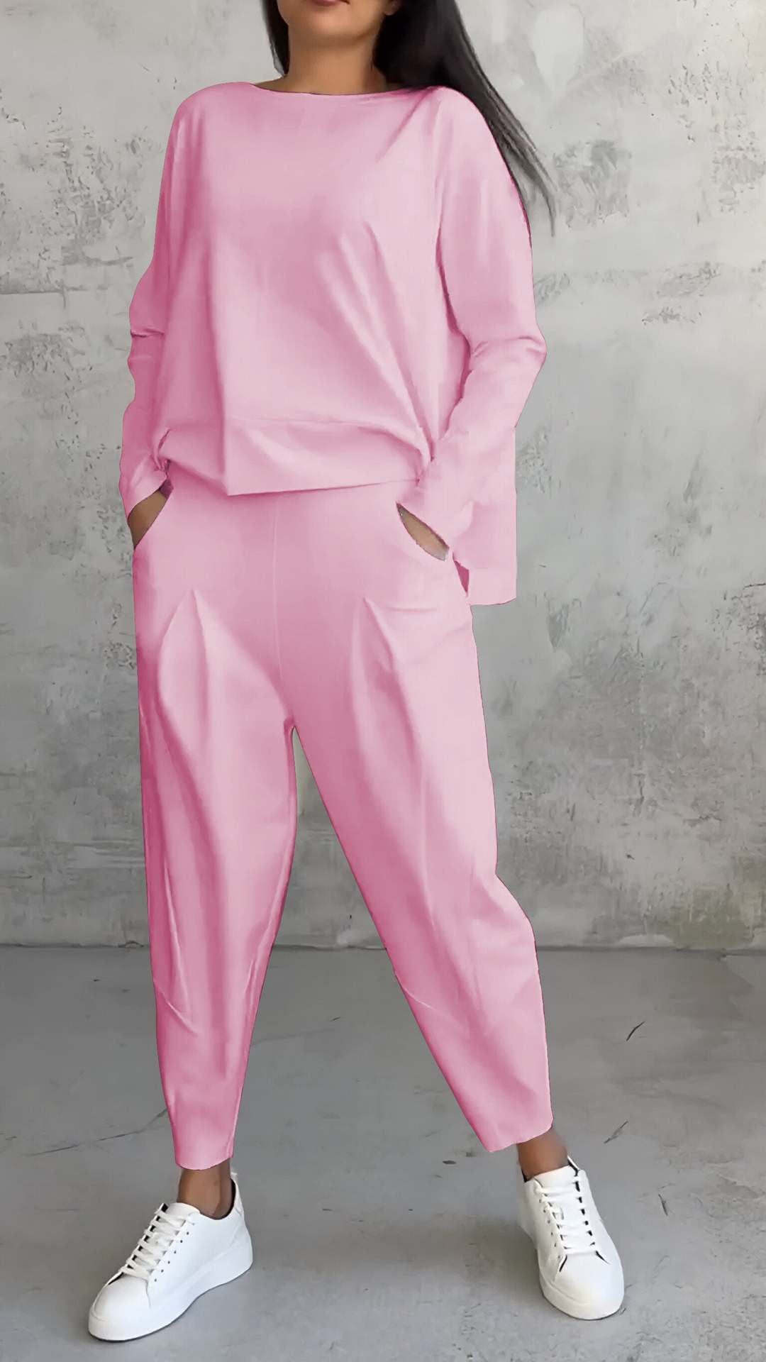 Women's Irregular Suit Long-sleeved Round Neck Top And Loose Harem Pants With Pockets Ins