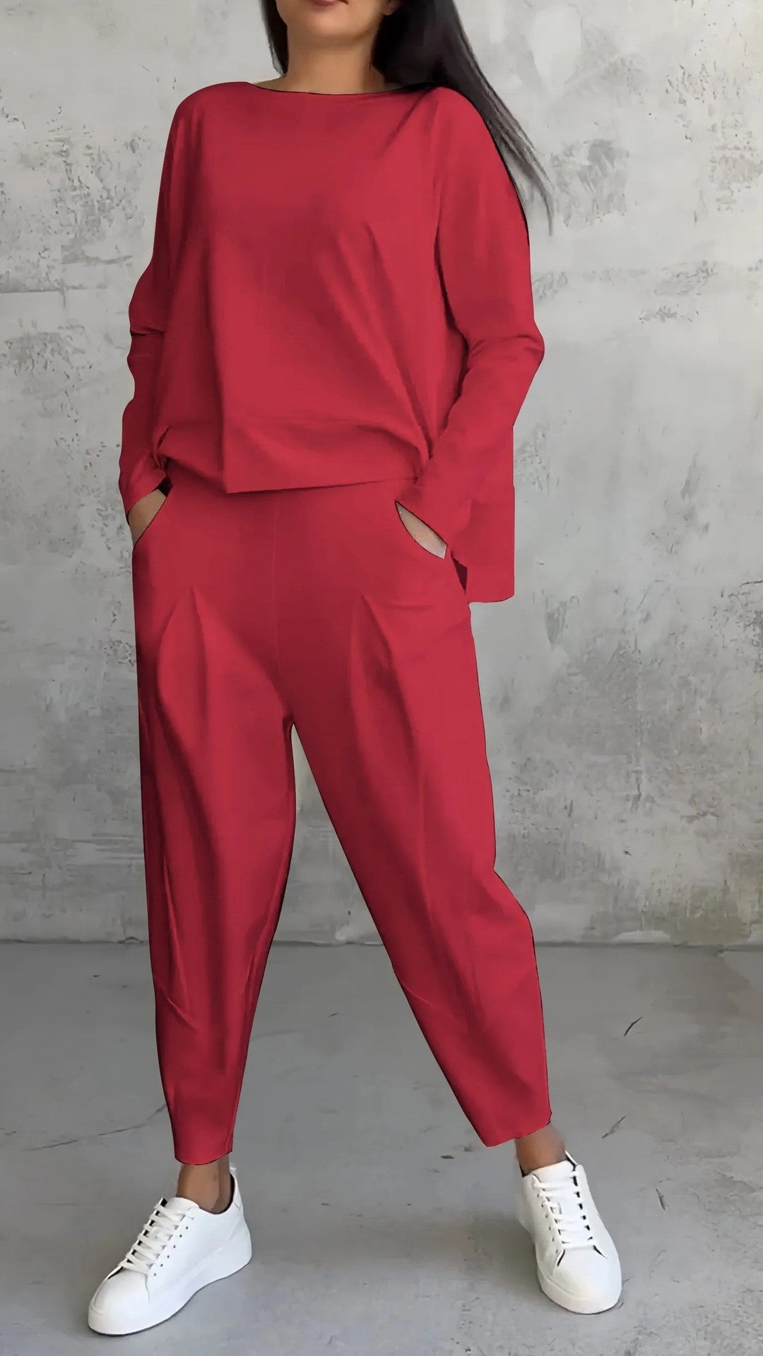 Women's Irregular Suit Long-sleeved Round Neck Top And Loose Harem Pants With Pockets Ins