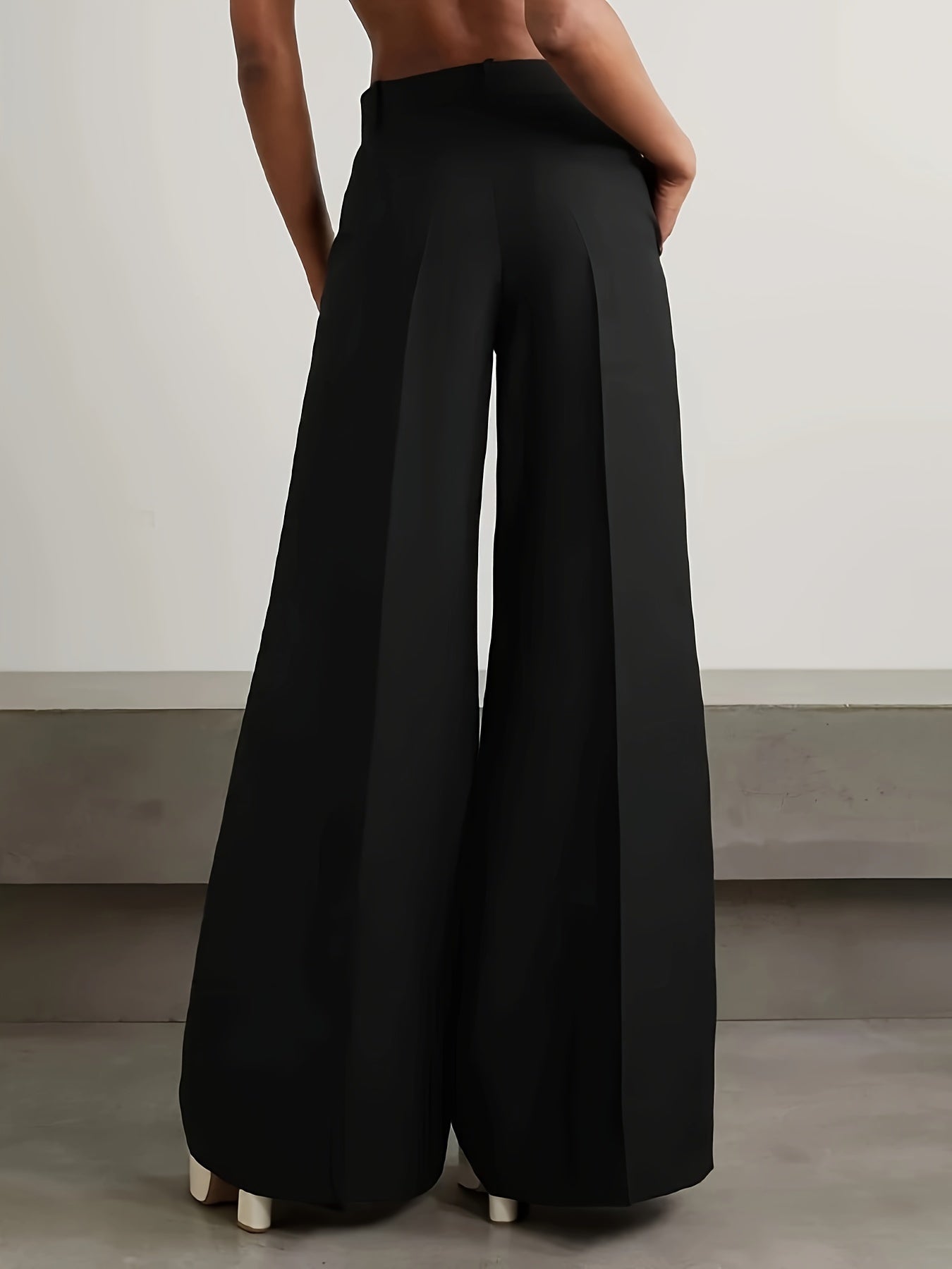 Solid Color Wide Leg Loose Pants, Elegant High Waist Simple Pants For Spring & Fall, Women's Clothing - Mammalook