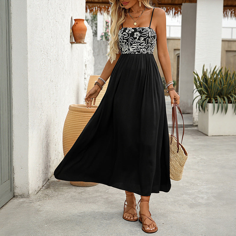 European and American literary style sleeveless casual suspender dress