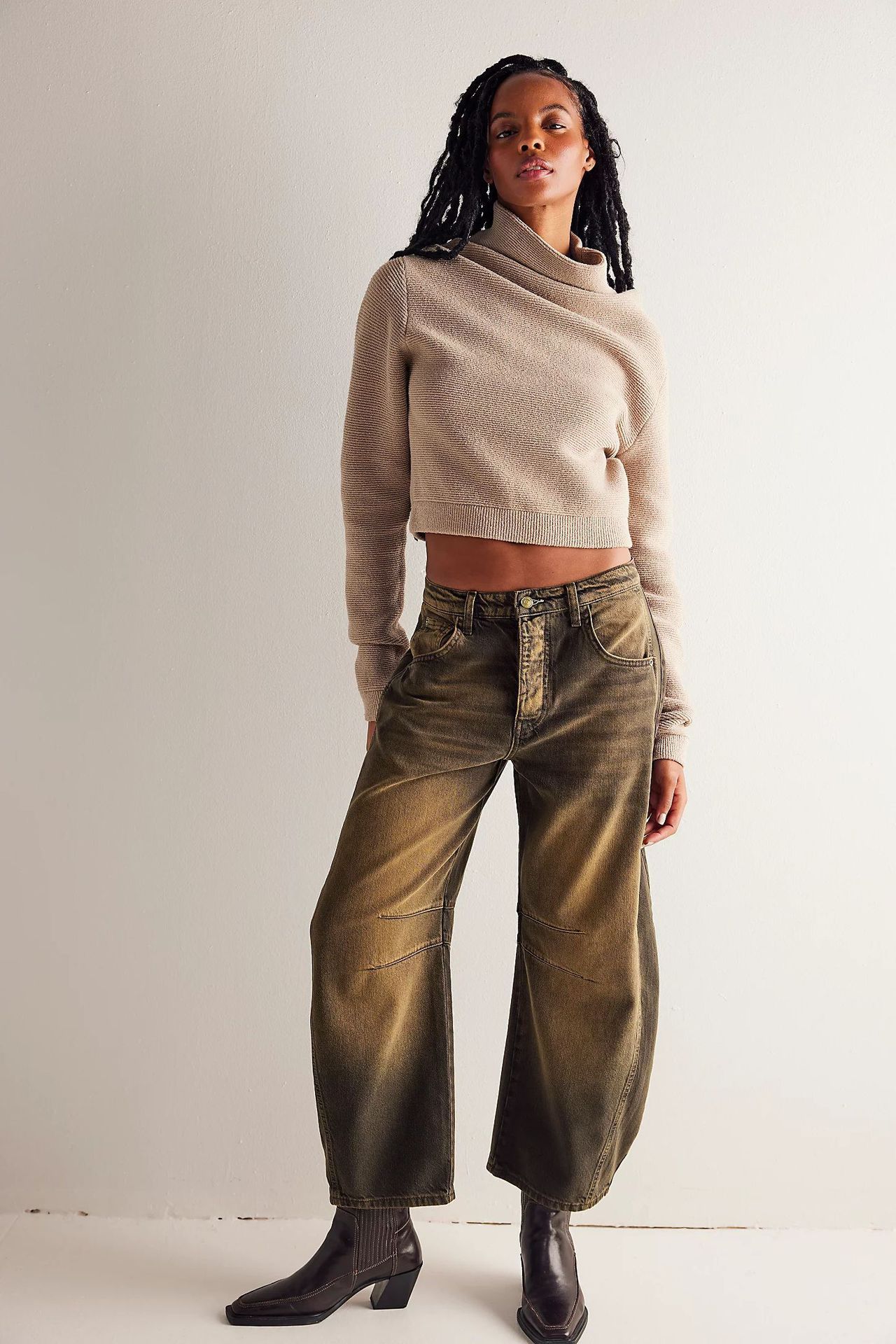 High-Stretch Mid-Rise Barrel Jeans – Women’s Casual Wide-Leg Denim