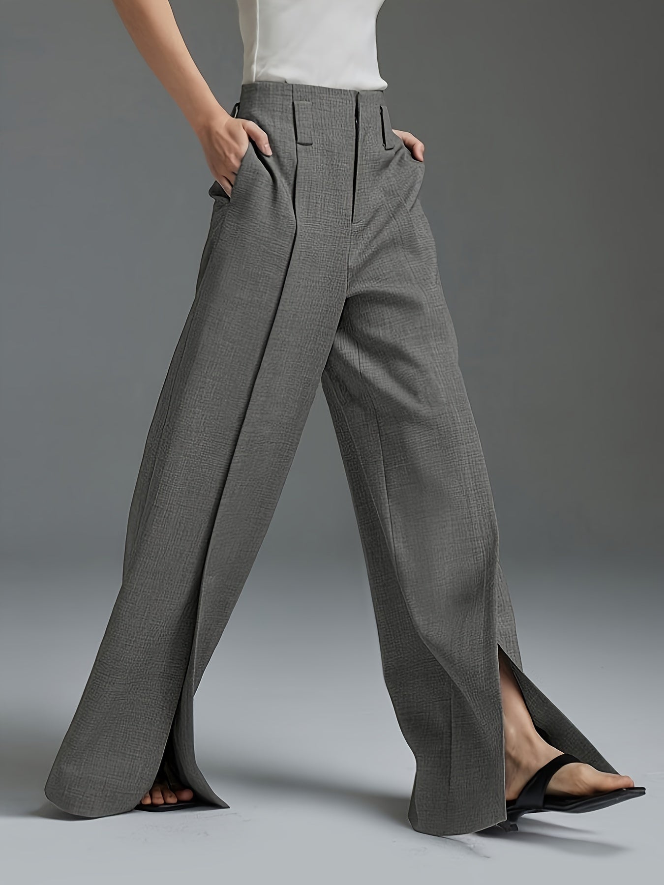 Chic Solid Color Wide Leg Pants - Trendy Casual Split Hem - Ultra-Comfortable Loose Fit for Spring & Summer - Fashionable Womens Suit Pants - Mammalook