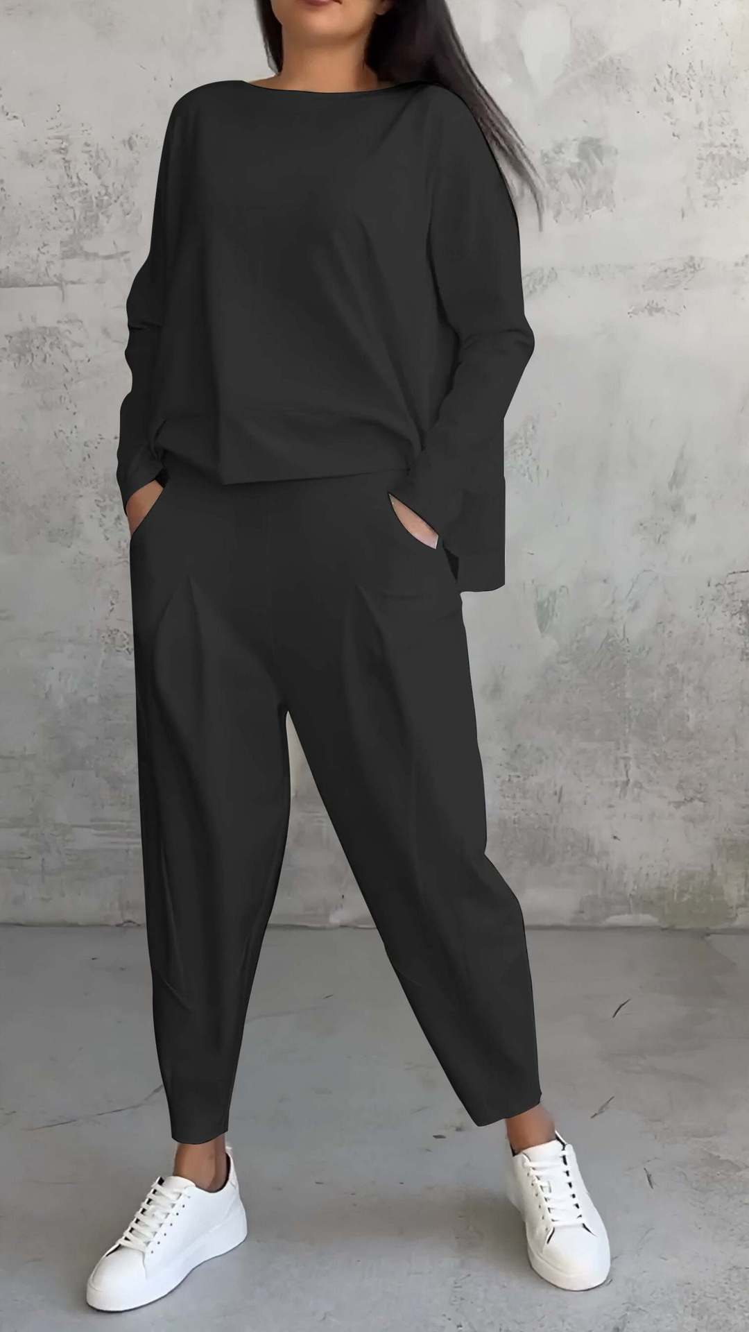 Women's Irregular Suit Long-sleeved Round Neck Top And Loose Harem Pants With Pockets Ins