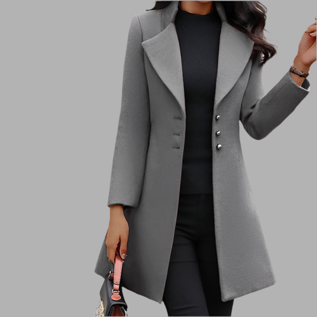 Herbst/Winter Mittellanger koreanischer Umlegekragen Schlanke, einfarbige Slim Fit Wollmantel für Damen