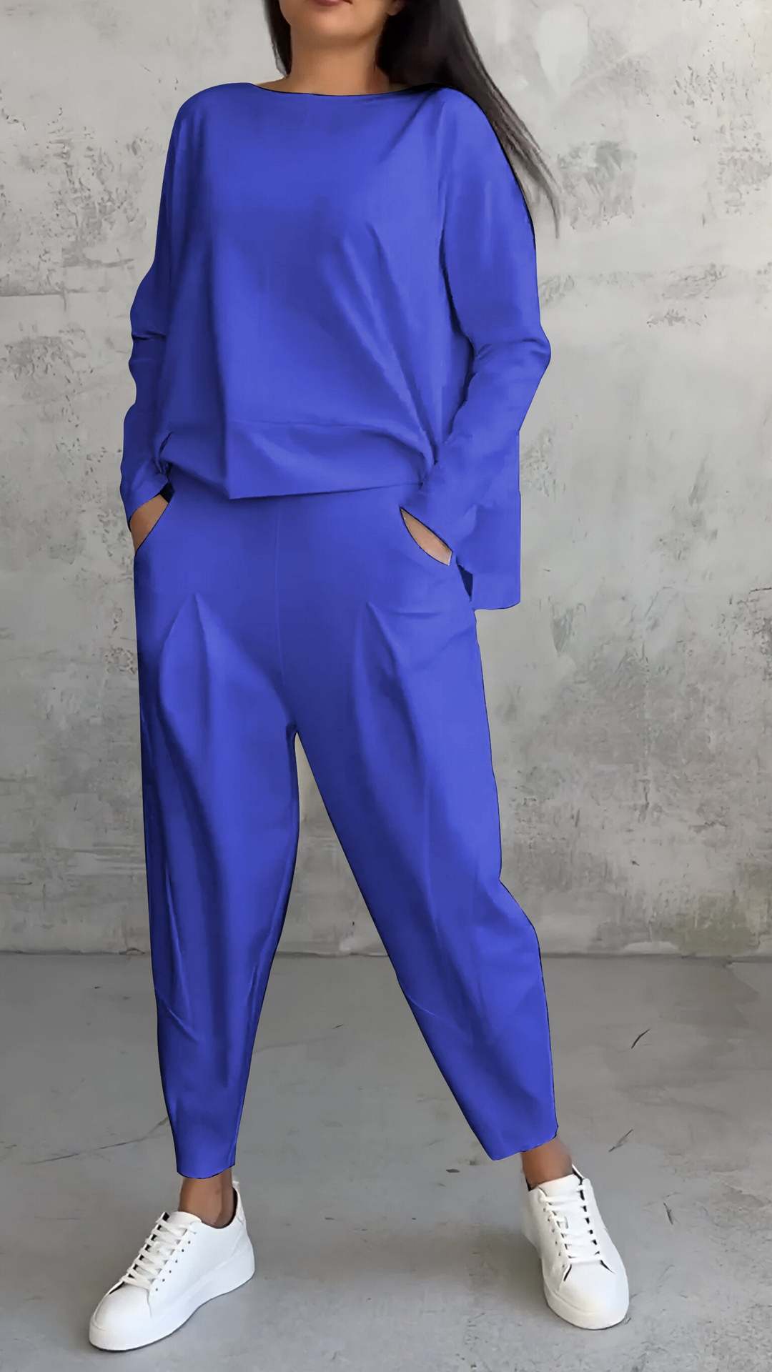 Women's Irregular Suit Long-sleeved Round Neck Top And Loose Harem Pants With Pockets Ins