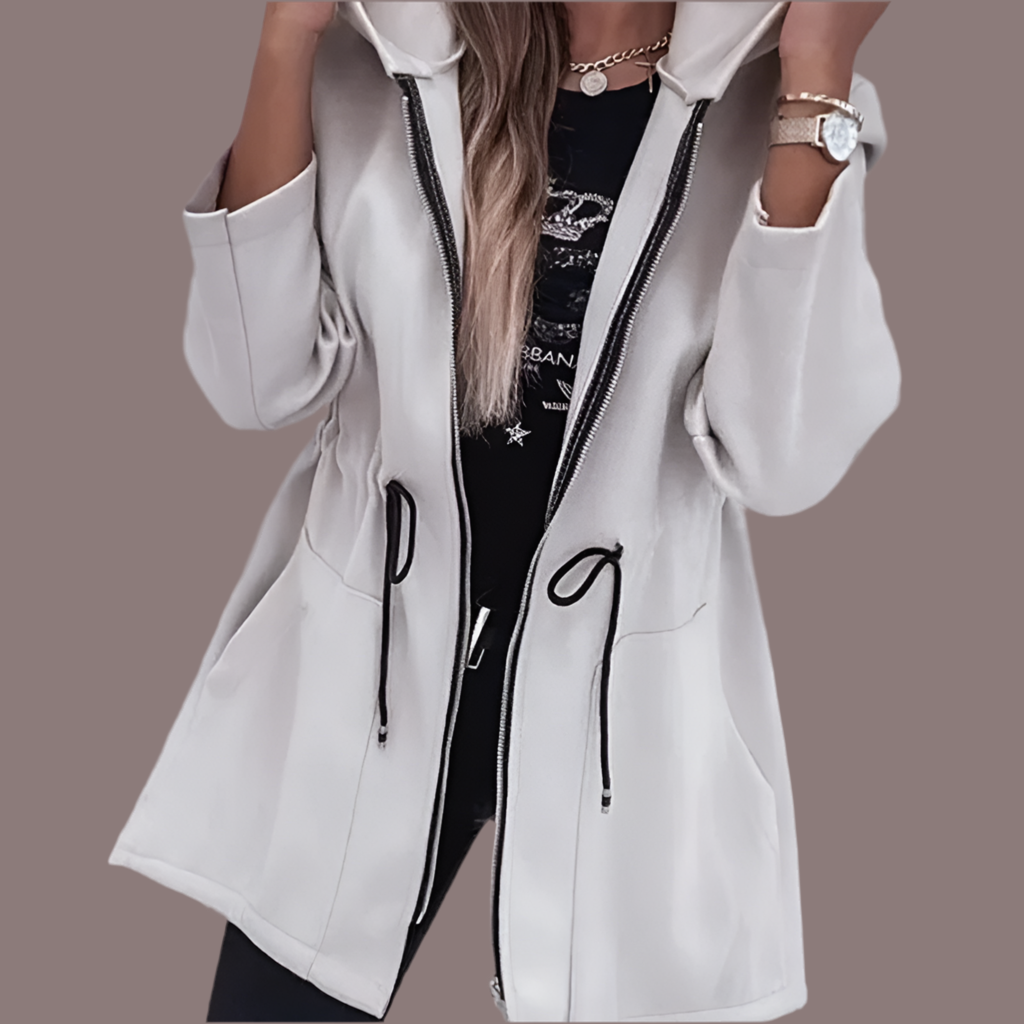 Hooded Zipper Coat - Long Section Pockets