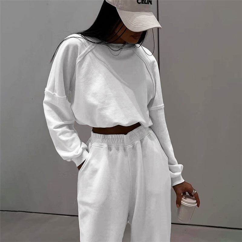 Autumn New Women's Fashion Round Neck Long Sleeve T-shirt Slim Casual Feet Pants Set - Mammalook