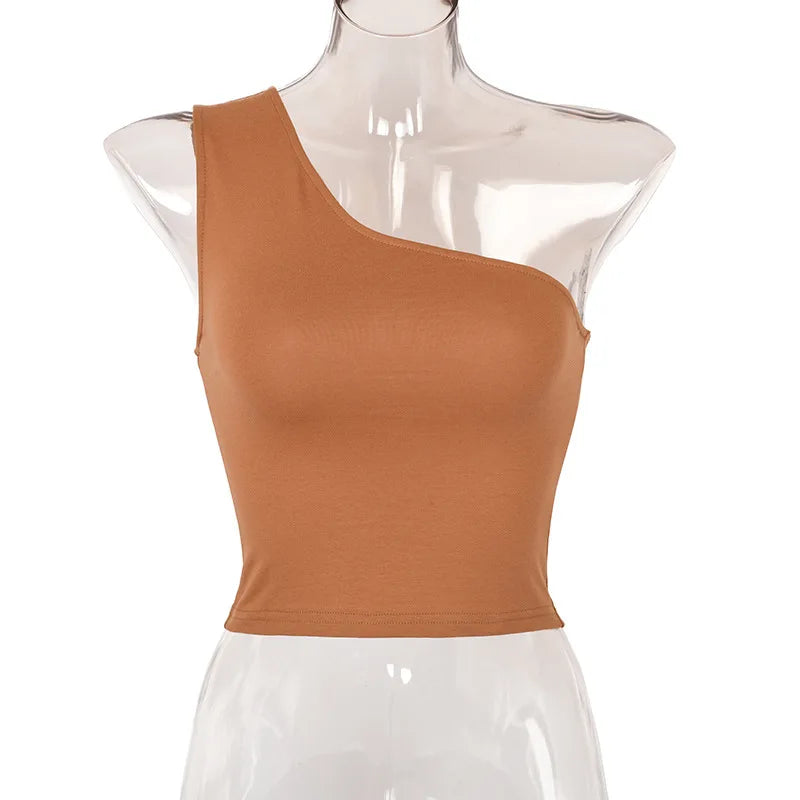 Women’s One-Shoulder Sports Crop Top – Casual Summer Fitness Vest