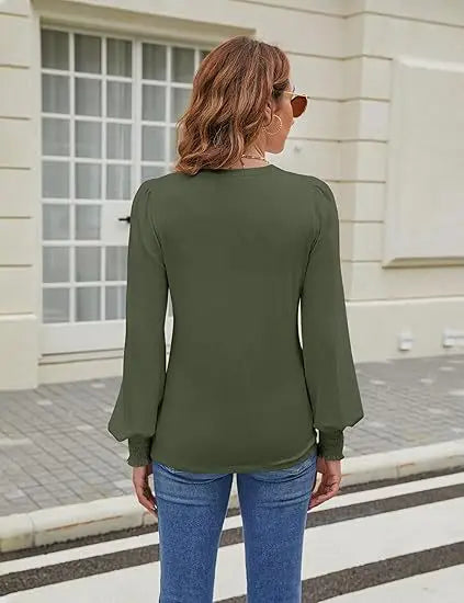Elegant Solid Color Pullover - Long Sleeved Shirts