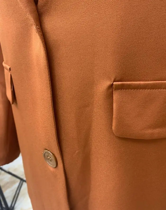 Solid Turn-Down Collar Coat & Wide Leg Trousers