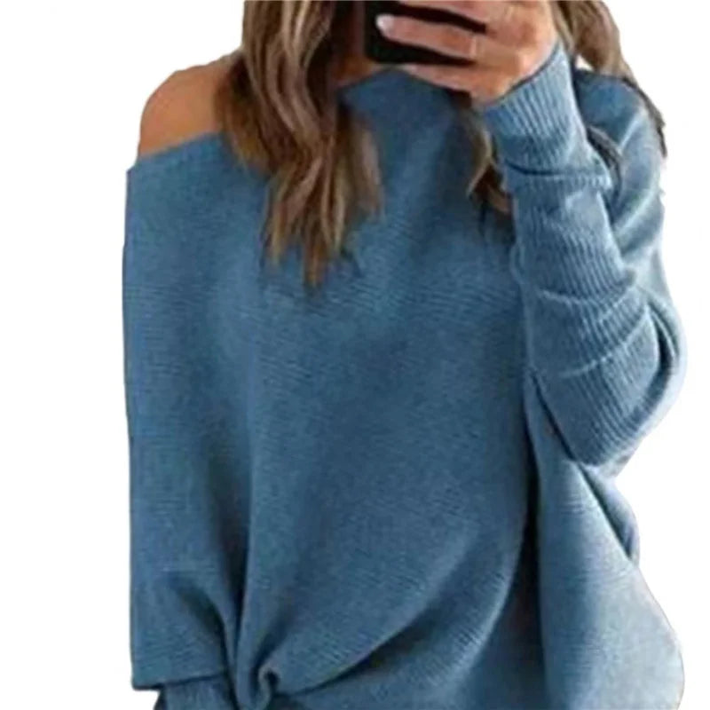 Pant Suits - Women Outfits Knitted Pullover off shoulder