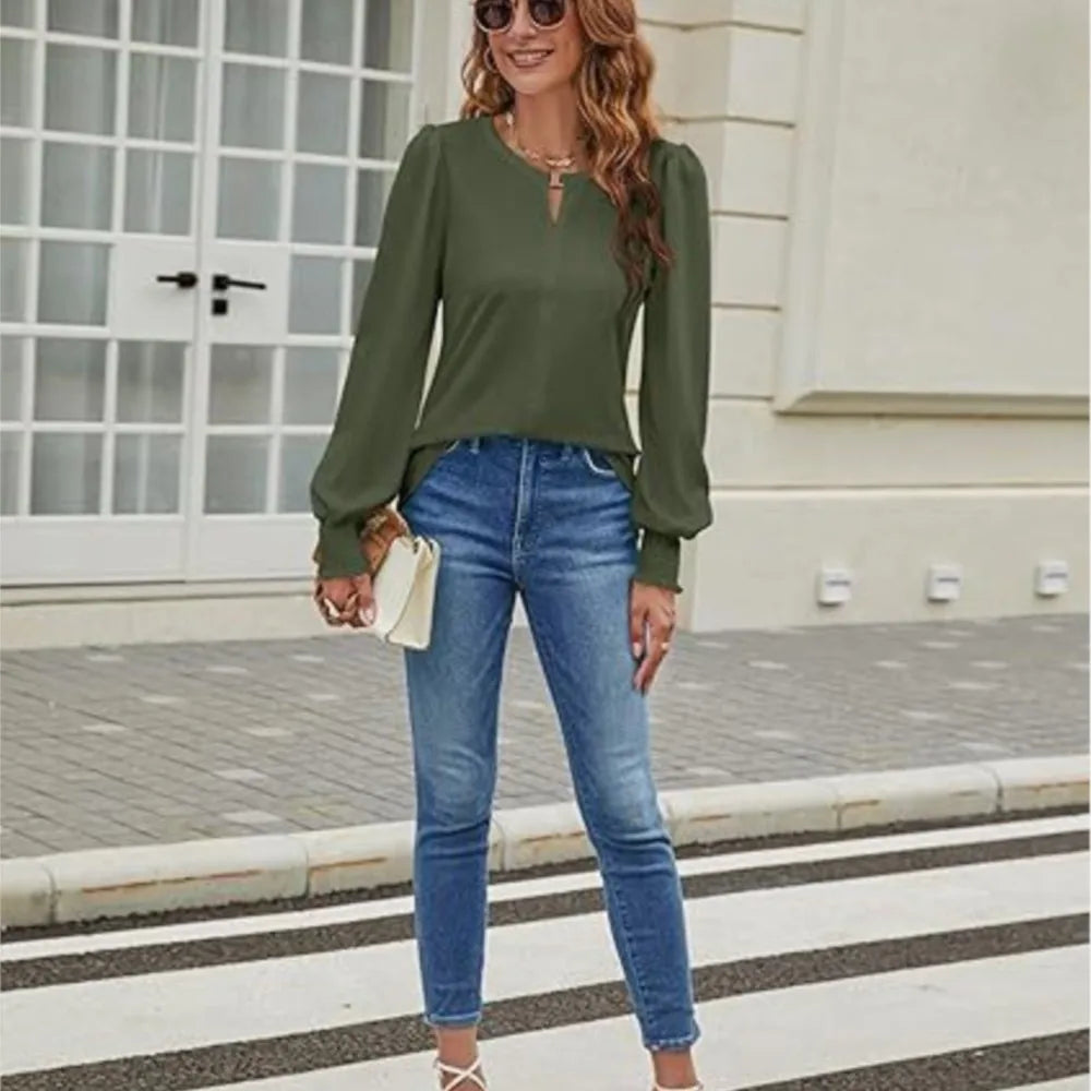 Elegant Solid Color Pullover - Long Sleeved Shirts