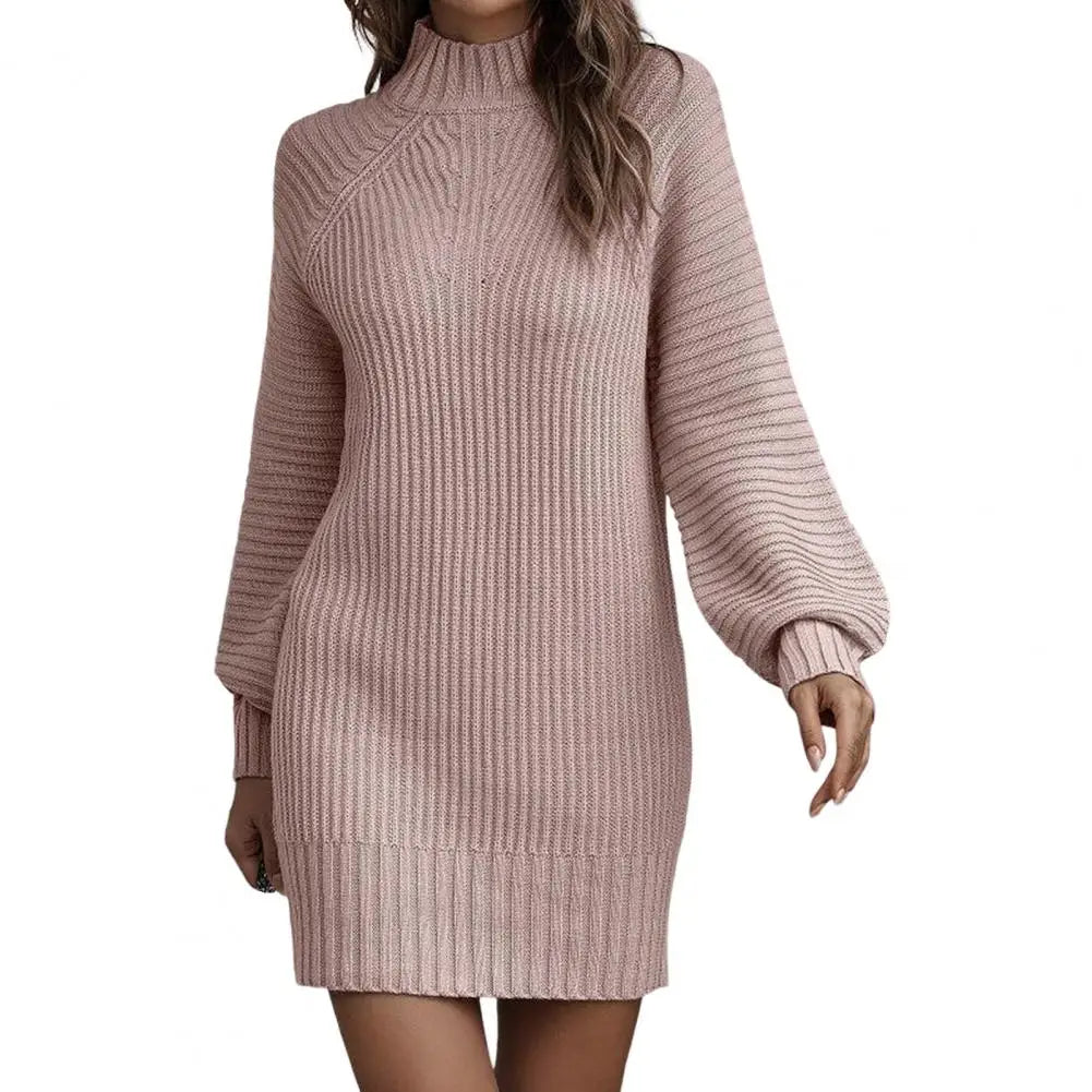 Women's Ribbed Knitted Sweater Dress – Long Sleeve Breathable Winter Office Wear