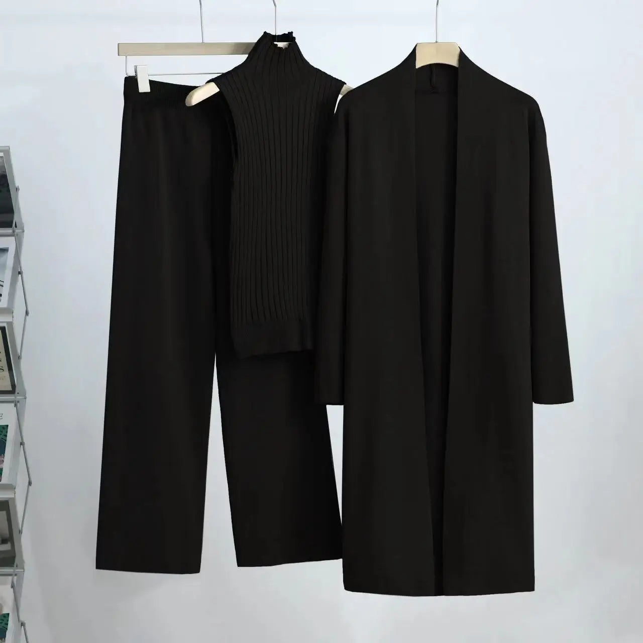 3-Piece Knitted Set: Sleeveless Vest, Cardigan Coat, and Pants