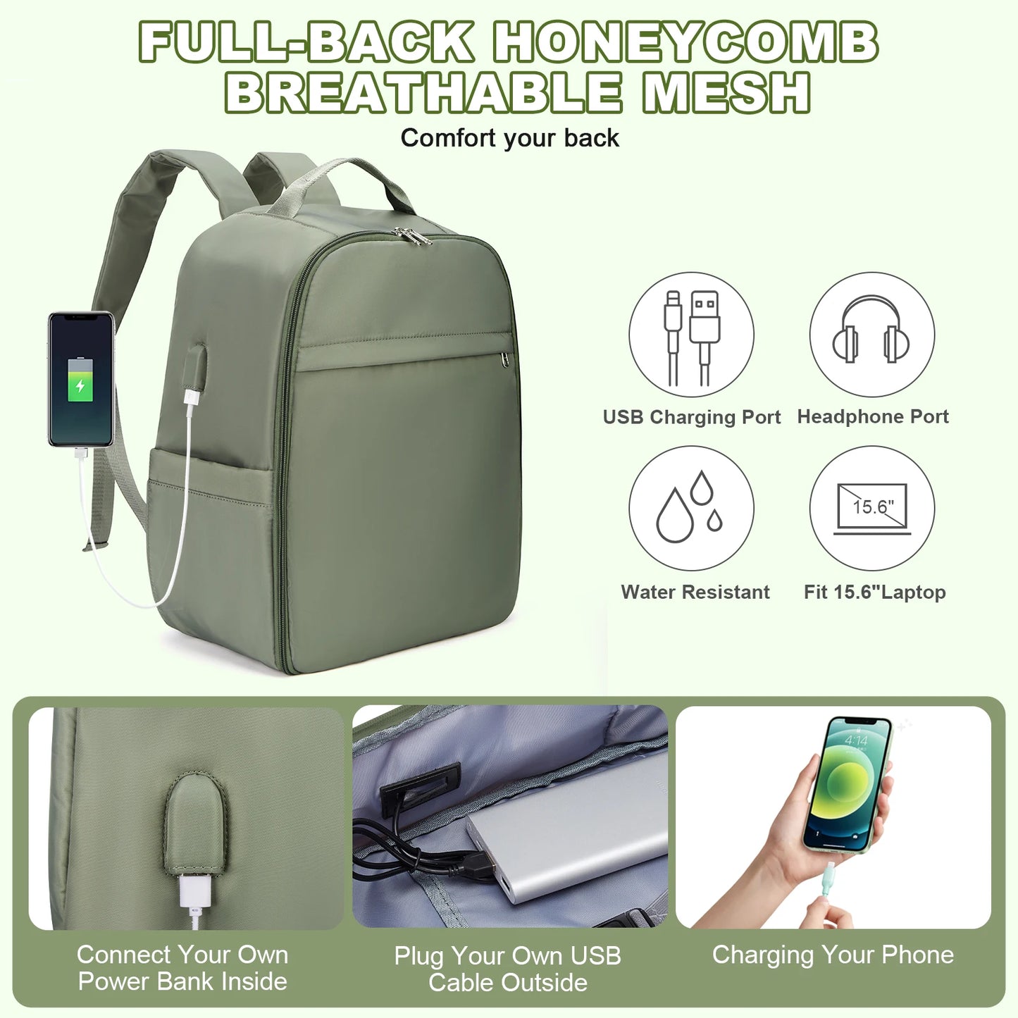 Cabin bag 45*36*20, lightweight large-capacity travel computer backpack, women's backpack, boarding backpack, gray green - Mammalook