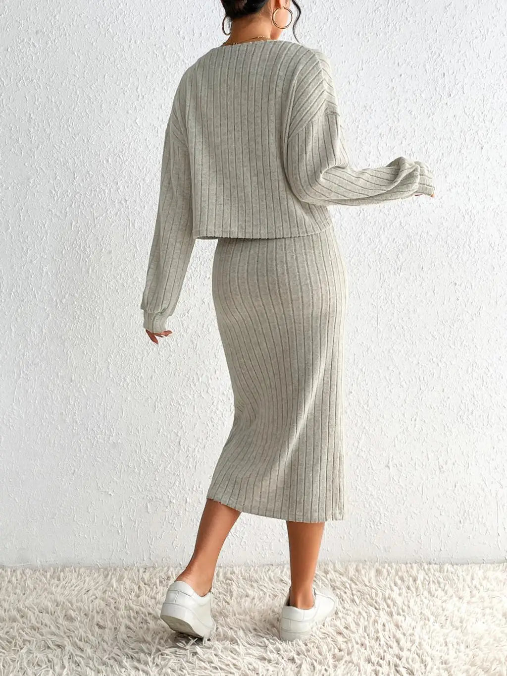 2-Piece Set – Slim Fit Long Sleeve Coat & Suspender Dress