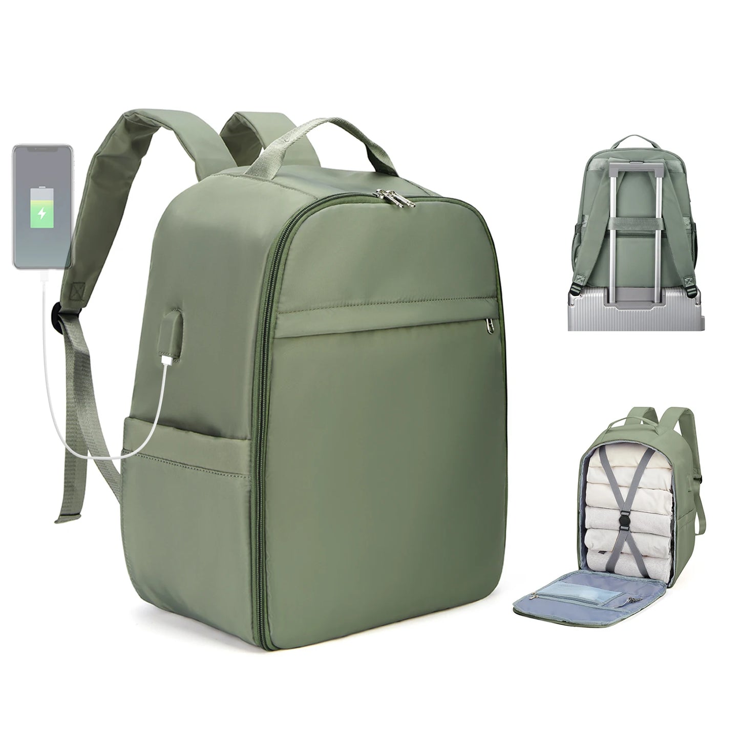 Cabin bag 45*36*20, lightweight large-capacity travel computer backpack, women's backpack, boarding backpack, gray green - Mammalook