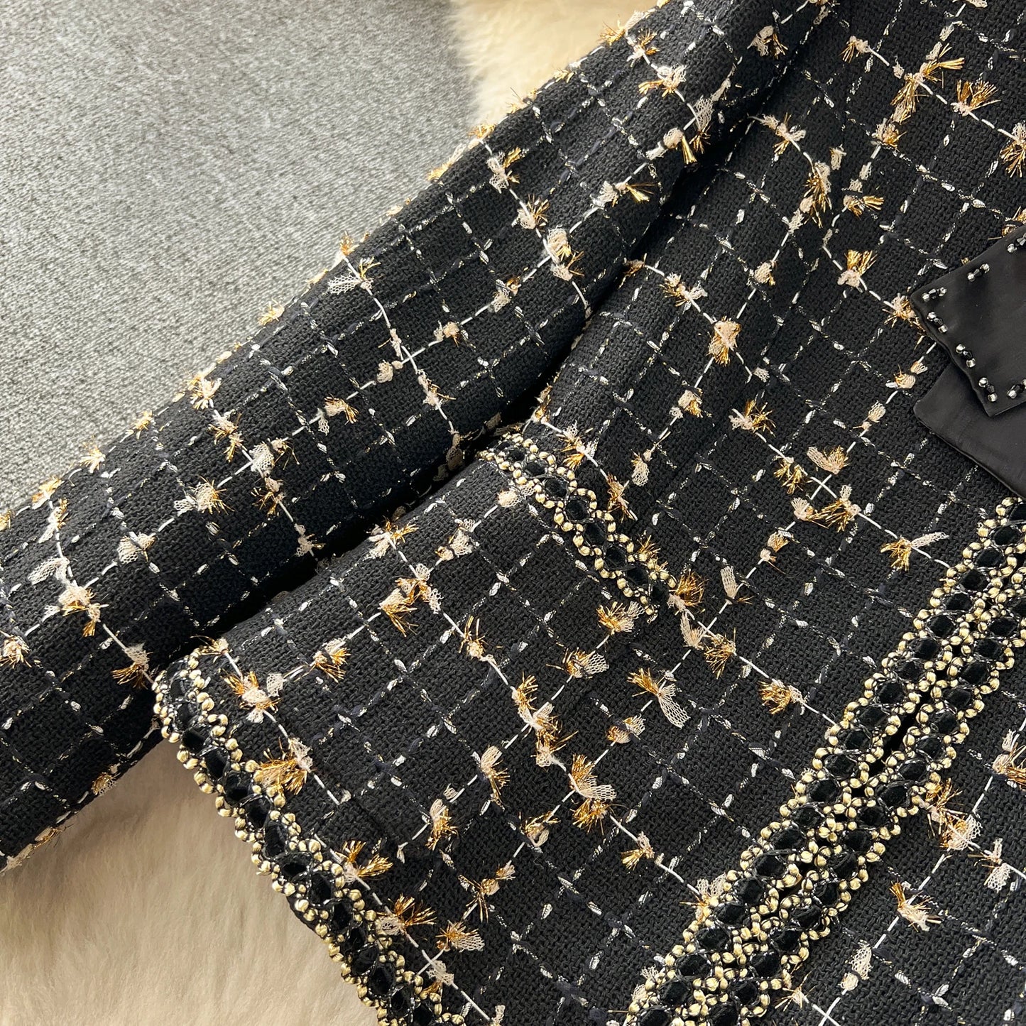 High Quality Plaid Suits Bow Chic Cardigan+Elastic Waist A Line Mesh Skirt