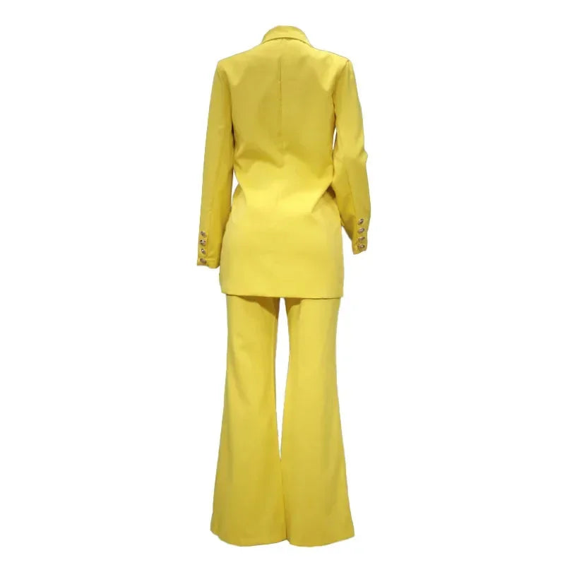2 Piece Outfits - Blazer Jackets High Waisted Straight Leg Pants