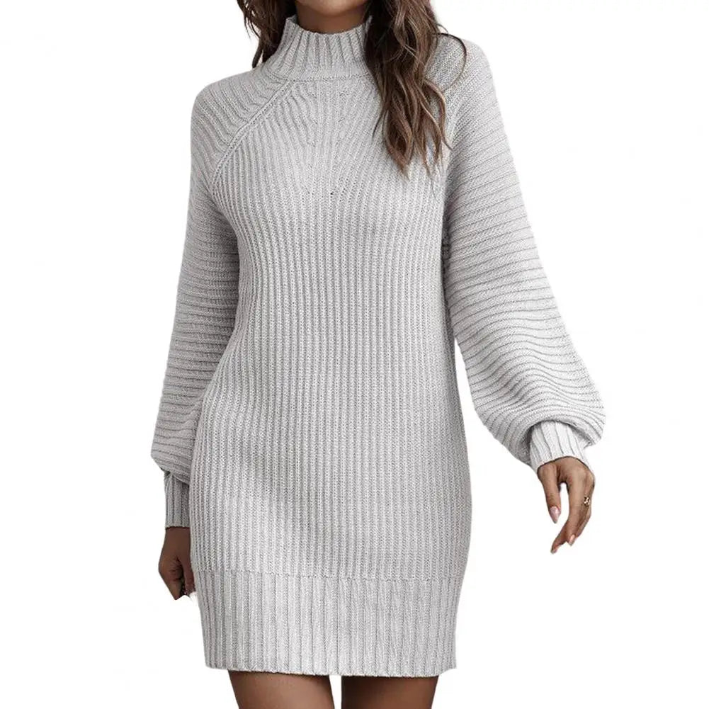 Women's Ribbed Knitted Sweater Dress – Long Sleeve Breathable Winter Office Wear