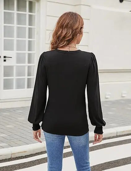 Elegant Solid Color Pullover - Long Sleeved Shirts