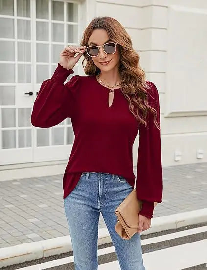 Elegant Solid Color Pullover - Long Sleeved Shirts