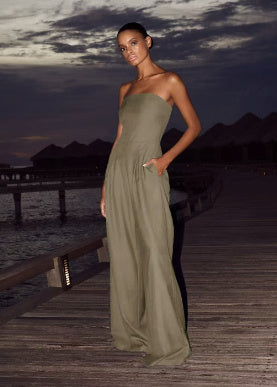 Women's Wear Slim-fit Wrapping Towel-style Long Jumpsuit