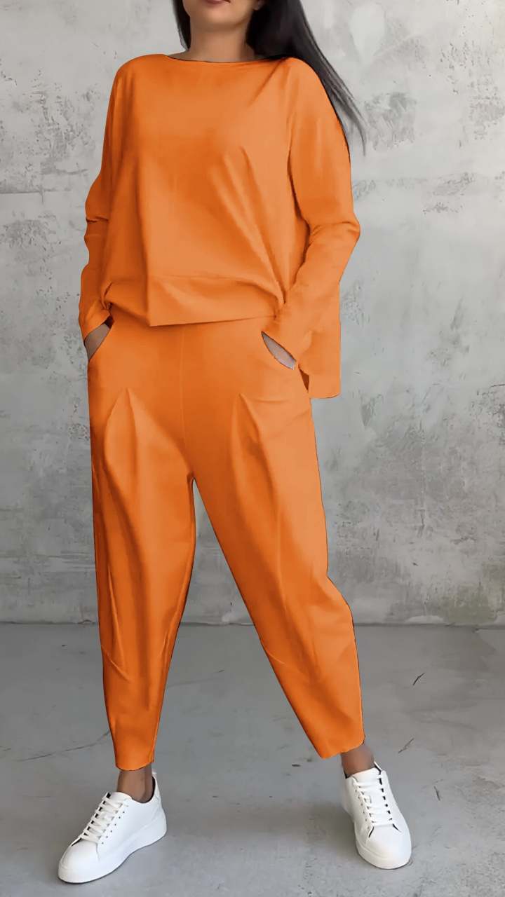 Women's Irregular Suit Long-sleeved Round Neck Top And Loose Harem Pants With Pockets Ins
