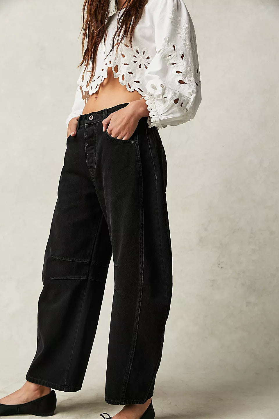 High-Stretch Mid-Rise Barrel Jeans – Women’s Casual Wide-Leg Denim