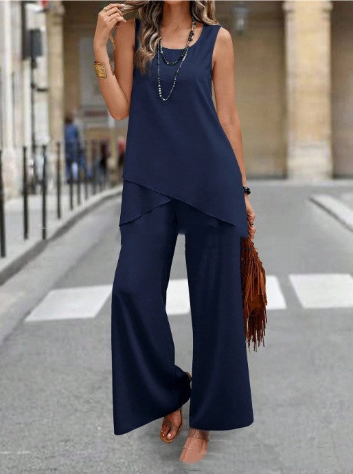Sleeveless Double-layer Vest Pants Suit