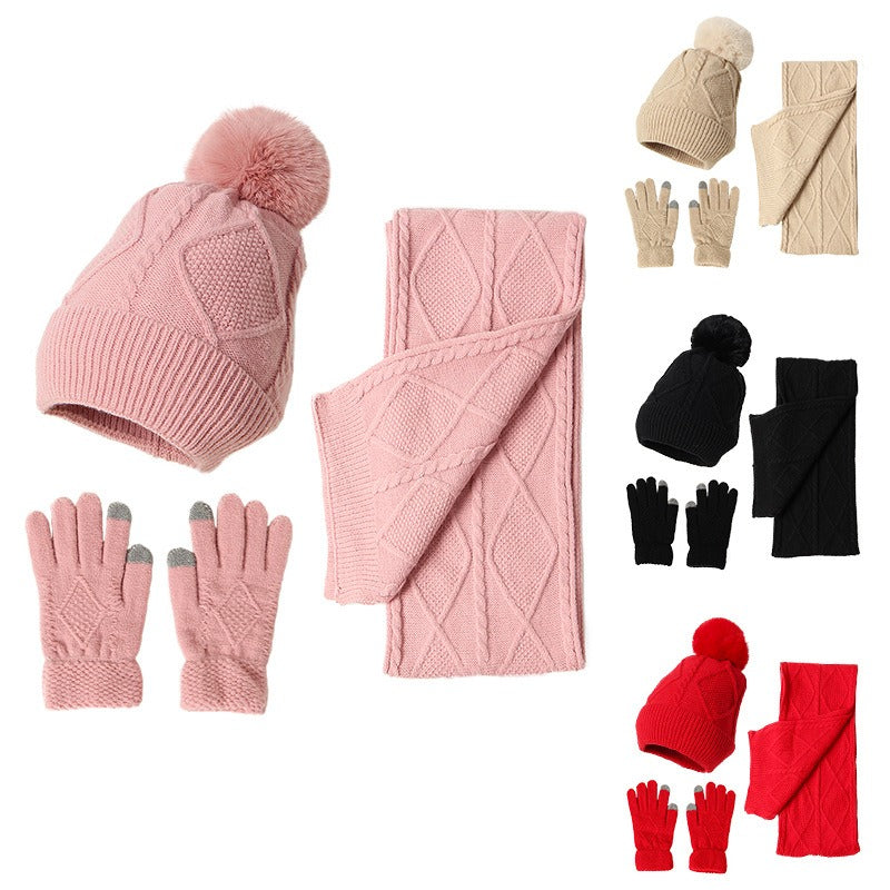 Autumn and Winter Woolen Hat, Scarf, and Gloves Set - Mammalook