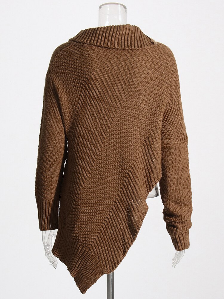 Knitting Solid Sweater For Women Stand Collar Long Sleeve Minimalist Loose Pullover Female Autumn Clothing New - Mammalook