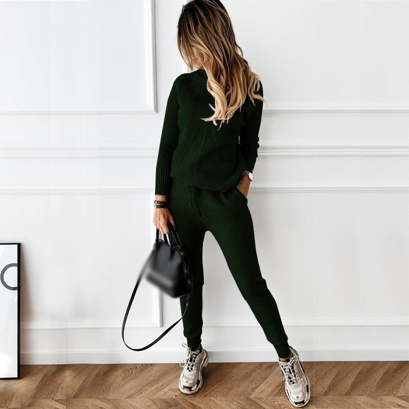 2-Piece High Collar Solid Color Sweater Set for Women - Mammalook