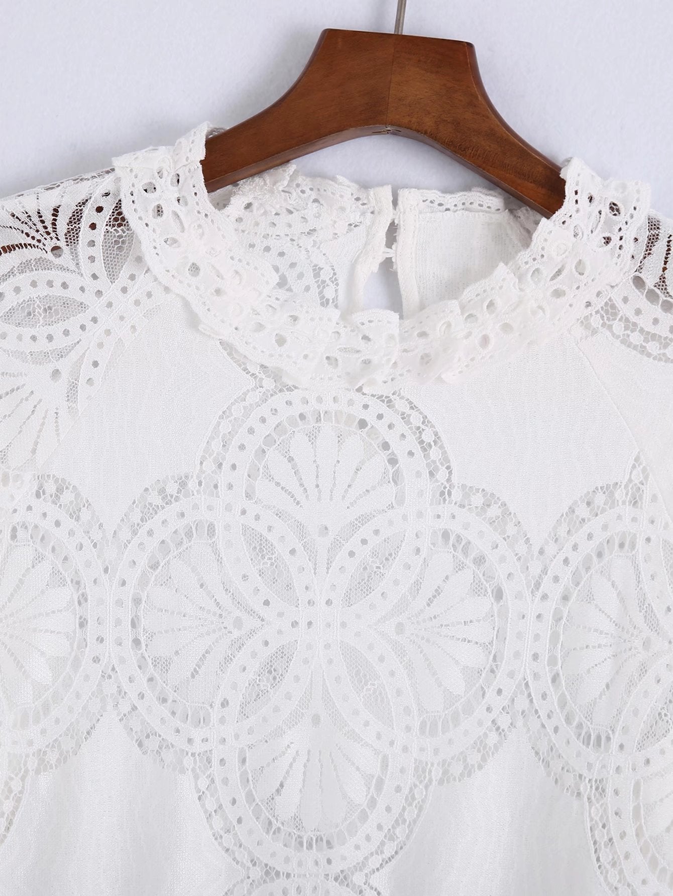 Spring New Women's Hollow Embroidered Blouse Stand Collar Three-quarter Sleeve Slim Fit All-match Top - Mammalook