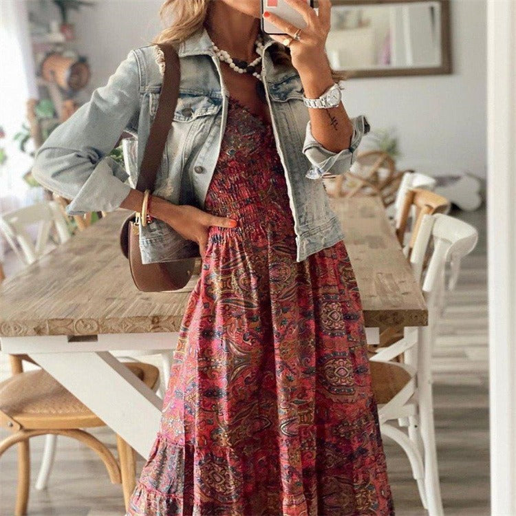 Printed long slim fit waist cinching French floral cake skirt for women - Mammalook