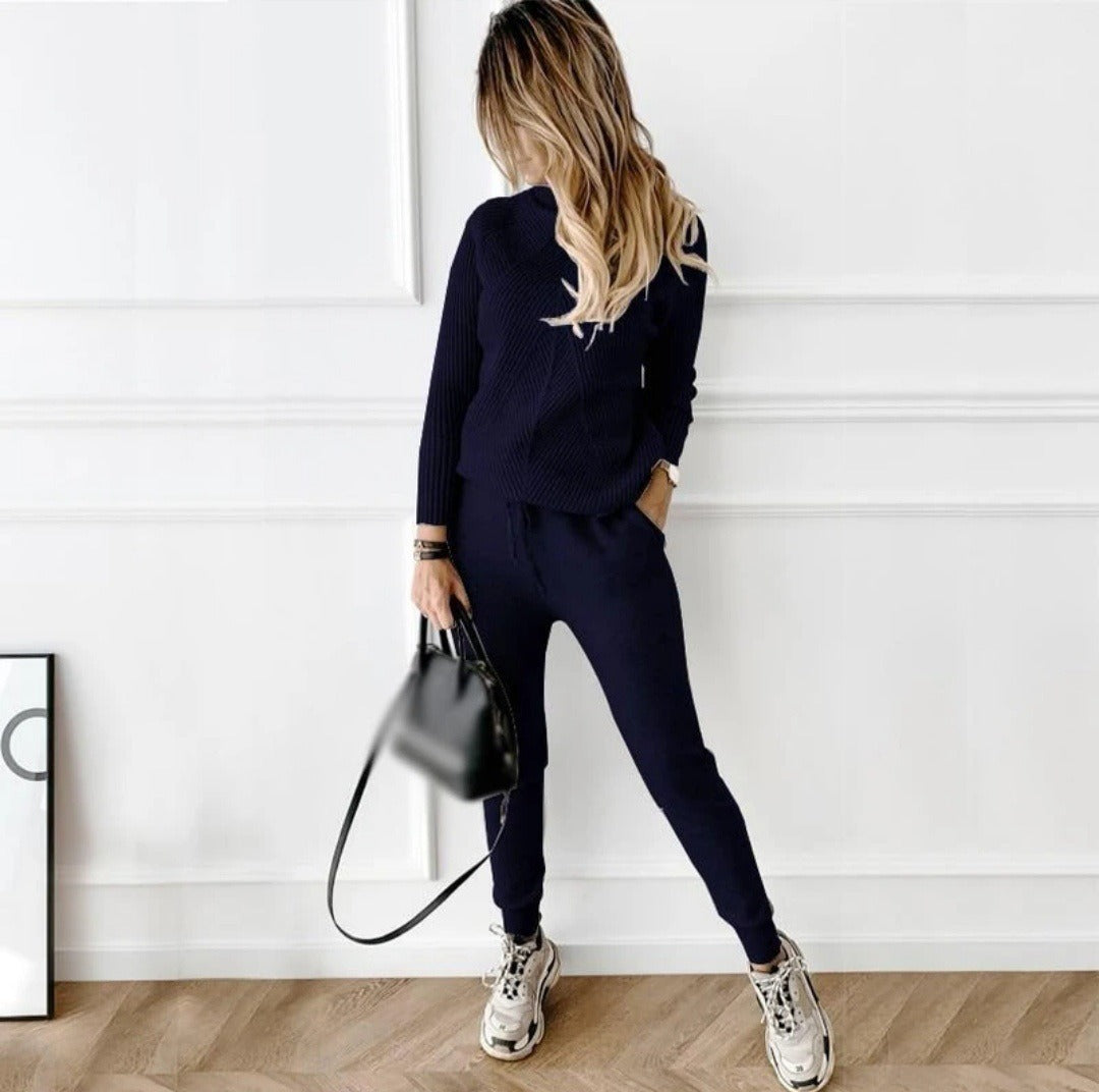 2-Piece High Collar Solid Color Sweater Set for Women - Mammalook