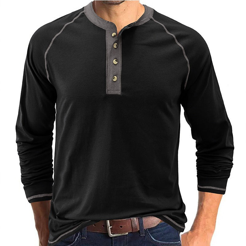 New Men's Autumn and Winter T-Shirt Solid Long Sleeve Europe and America Men's T-shirt - Mammalook