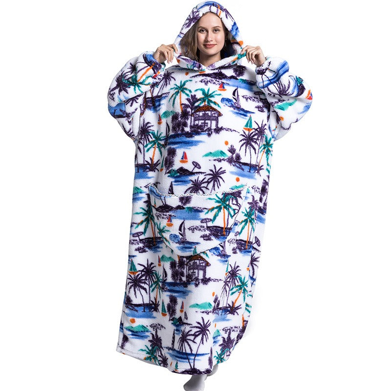 Super Long Flannel Blanket with Sleeves Winter Hoodies Sweatshirt Pullover Fleece Giant Wearable Blanket Hoodie Oversized - Mammalook