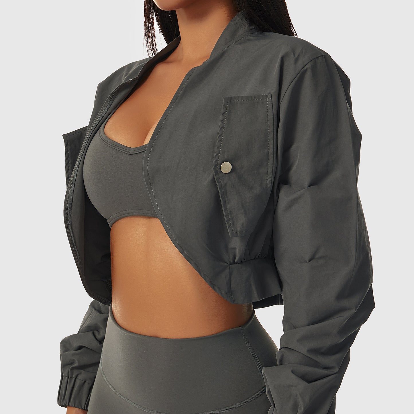 Long Sleeve Quick-Drying Sports Jacket Female Sun Protection Outside Shoulders Fitness Wear Standing Collar Casual Jacket Tight Yoga Tops - Mammalook