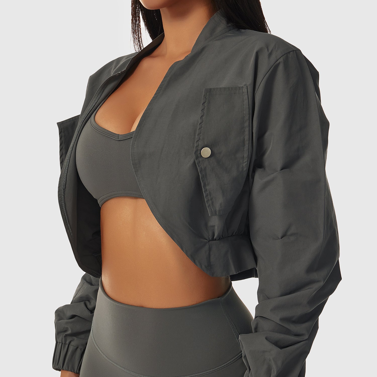 Long Sleeve Quick-Drying Sports Jacket Female Sun Protection Outside Shoulders Fitness Wear Standing Collar Casual Jacket Tight Yoga Tops - Mammalook