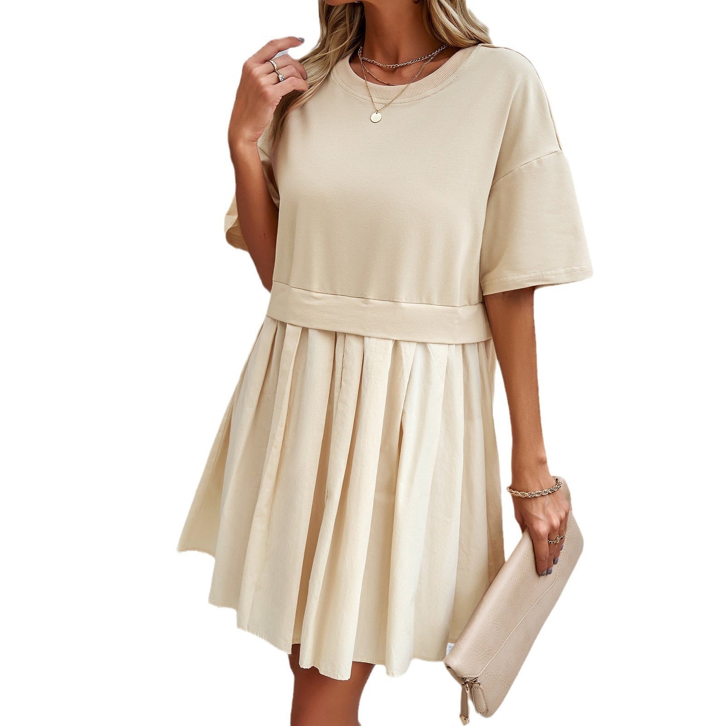 Women's spring and summer temperament elegant short-sleeved patchwork dress - Mammalook