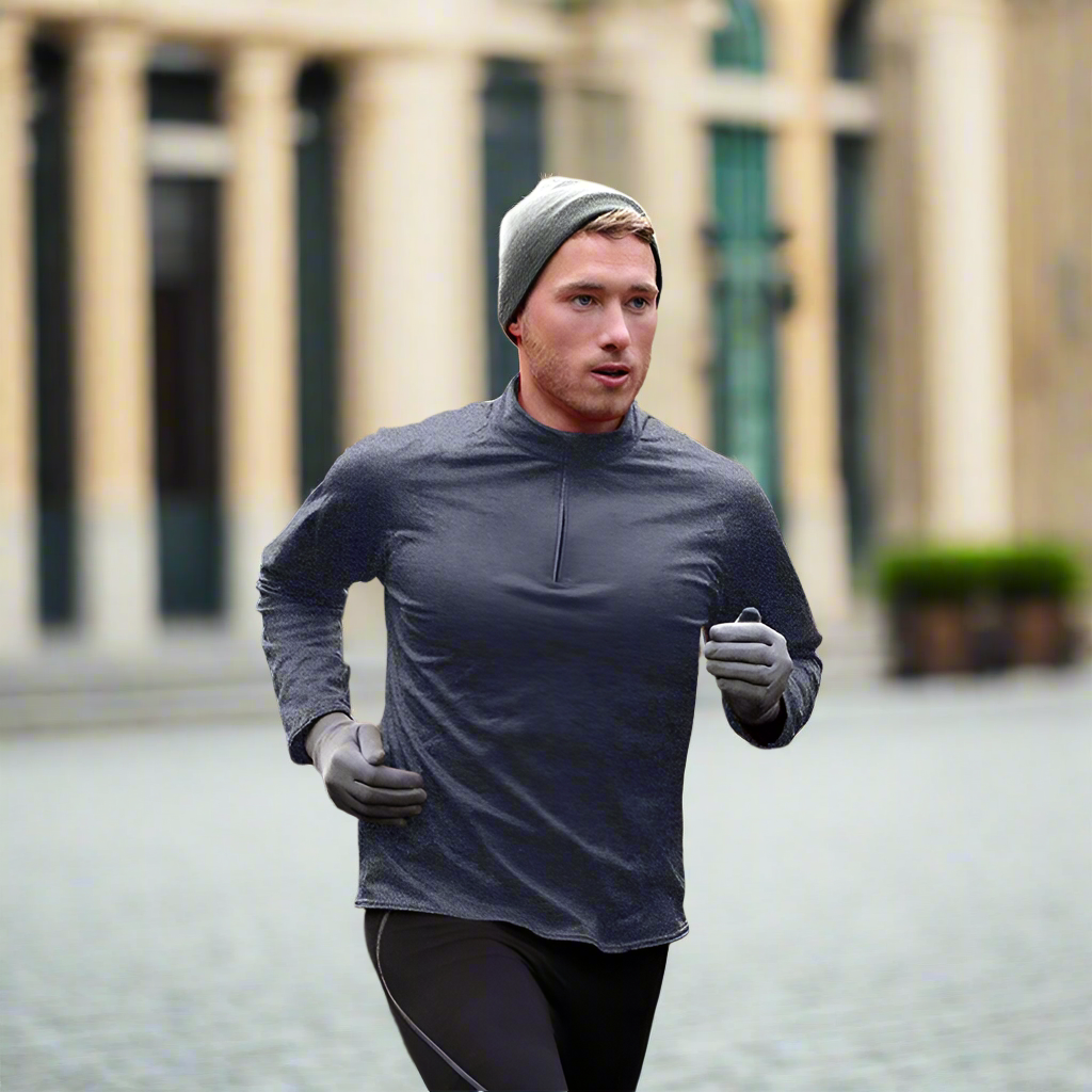 Langärmeliges, schnelltrocknendes Sport-Laufpullover für Herren, halber Reißverschluss, einfarbig, atmungsaktiv 