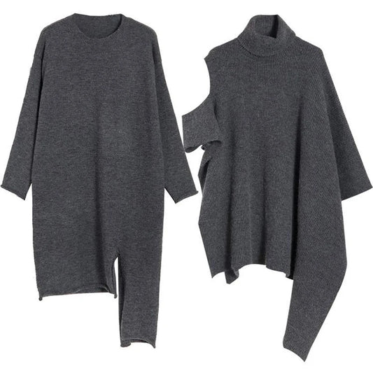 New fashion style Cashmer irregular Knitted Sweater Dress set Female Loose 2 piece suit outfit - Mammalook
