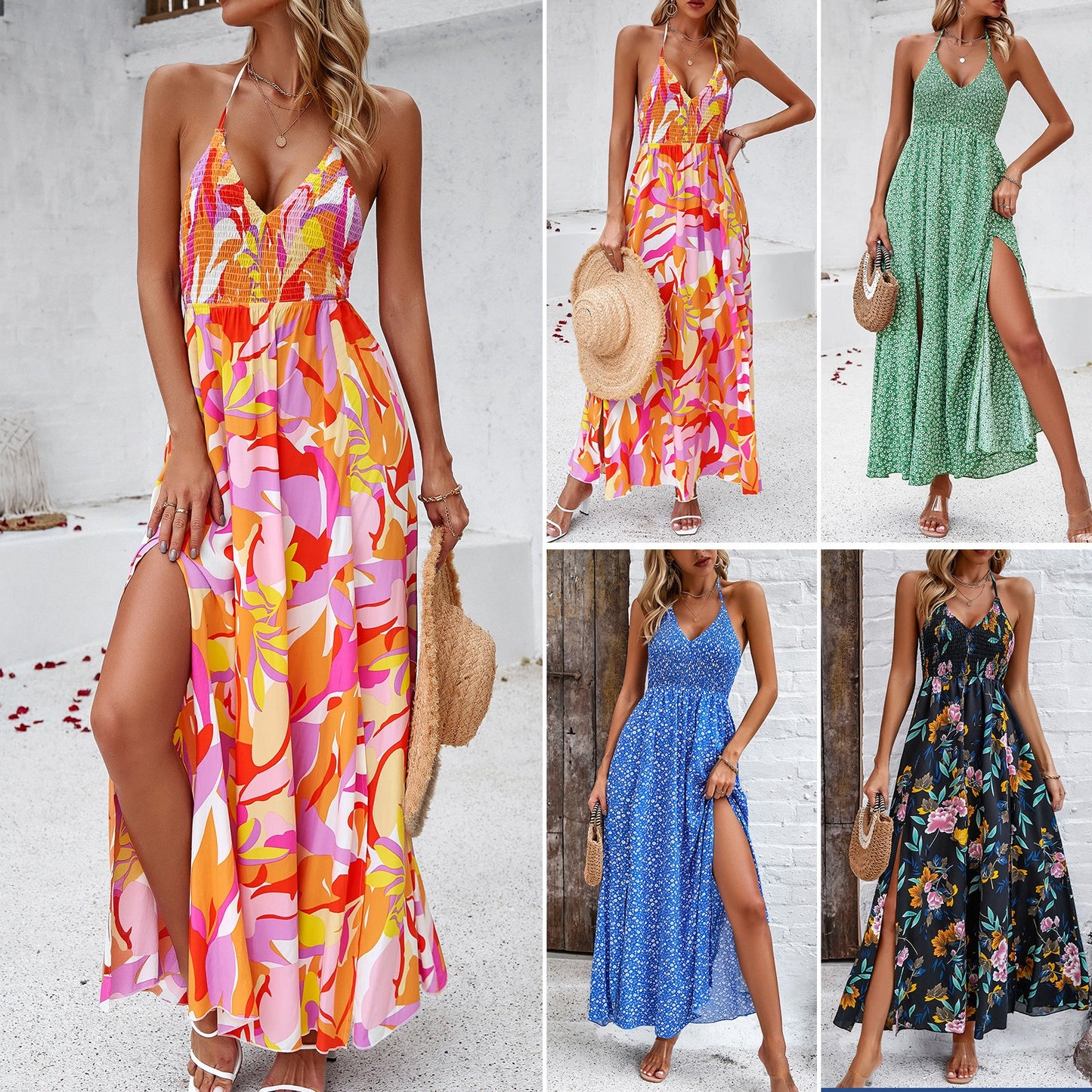 Dress Spring Summer leisure holiday print halter dress - Mammalook