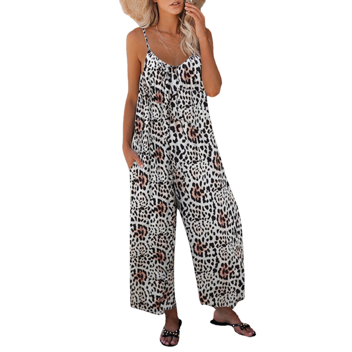 Suspender Jumpsuit Women's Summer Solid Color Slip Pocket Casual Jumpsuit - Mammalook