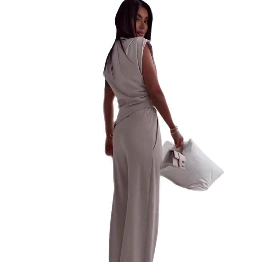 Women's Sleeveless Suit - Slim Irregular Split Top And Straight Pants